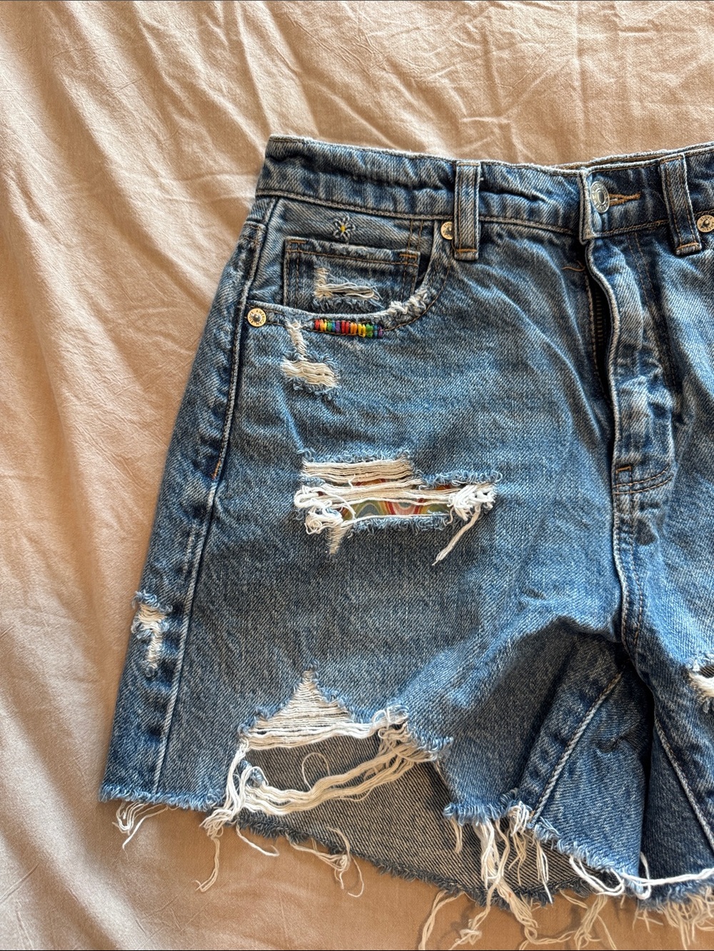 American Eagle | Pride | Ripped Blue Denim Cutoff Shorts